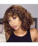 IMAYLI 12 Inch Short Human Hair Wig for Black Women - Glueless Ombre Deep Curly Bob with Bangs | 200 Density Highlight Blonde Deep Wave Wig - P4/30 - Buy Online on GoSupps.com