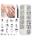 1300Pcs Crystal White Nail Art Rhinestones Kit - Multi-Shapes Flatback Rhinestones and Glass Stones for Nails, Faces, Eyes Makeup - Crystal Clear Charms and Diamonds Included - Buy Online on GoSupps.com