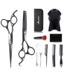 Aszwor Hair Cutting Scissors Set - 12 PCS Professional Hairdressing Shears Kit with Thinning Shears - Perfect for Home, Salon, Barber - Black - Buy Online on GoSupps.com