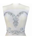Handmade Silver V-Neck Sequin Rhinestone Crystal Trim Bridal Applique - DIY Wedding Dress Sewing Patch - Buy Online on GoSupps.com