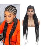 Alebery 36 Full Lace Jumbo Box Braids Wig for Black Women - Lightweight Synthetic Lace Frontal Cornrow Twisted Wig in Black - Buy Online on GoSupps.com