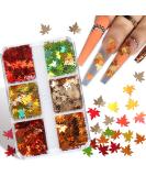 6 Grids 3D Maple Leaf Glitter Nail Sequins - Autumn Nail Art Stickers & Decals | Holographic Leaf Charms for Acrylic Nails | Fall Glitter Designs in Gold Yellow & Red - Buy Online on GoSupps.com