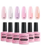 AIMEILI 5 in 1 Rubber Base Gel Set - Sheer Nude Pink Color Gel Nail Polish - Long Lasting Elastic Nail Strengthener - 6pcs X 10ml Gift Kit - Buy Online on GoSupps.com