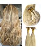 KOCONI Nano Ring Real Human Hair Extensions 22 50g 1g/Strand Nano Beads Keratin Tip Remy Hair #16/24 Ash Blonde Mix Bleach Blonde - Buy Online on GoSupps.com