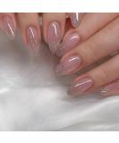 Almond Glitter Press On Short False Nails - 24Pcs Pink French Glossy Fake Nails with Nail Glue for Women and Girls - Nail Art - Buy Online on GoSupps.com