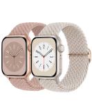 Adjustable Braided Solo Loop Apple Watch Band 38mm/40mm/41mm - Starlight/Pink | Elastic Sport Wristband for iWatch Series 8-1 SE - Buy Online on GoSupps.com