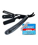 BEAUTICONE Professional Barber Straight Razor for Men | Matte Black Wooden Handle with 100 Single Edge Blades - Buy Online on GoSupps.com