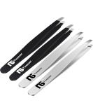 Slant Tweezers 4-Pack - Professional Stainless Steel Eyebrow & Facial Hair Pluckers - Precision Personal Care in Black & Natural - Buy Online on GoSupps.com