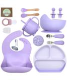 O'doe Baby Feeding Set (17 Pcs) | Baby Led Weaning Supplies for Toddlers - Suction Bowl, Self-Feeding Utensils, Fruit Feeder, Bibs, Food Plate Kit - Purple V2 - Buy Online on GoSupps.com