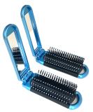 2 Pack Blue Alazco Folding Hair Brush with Mirror | Compact Travel & Gym Bag Essential - Buy Online on GoSupps.com