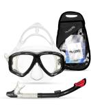 PRODIVE Premium Dry Top Snorkel Set - Impact Resistant Tempered Glass Diving Mask,Watertight and Anti-Fog Lens for Best Vision, Easy Adjustable Strap, Waterproof Gear Bag Included Black Adults - Buy Online on GoSupps.com