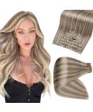 FSHINE Clip-In Hair Extensions - 7 Pcs Real Human Hair - Platinum Blonde Highlights - Seamless Remy Hair - 250cm #8P60 - Buy Online on GoSupps.com