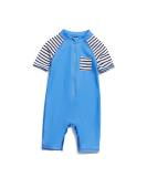 BONVERANO Baby Boys Swimsuit | Toddler Bathing Suit UPF 50+ Sun Protection | Short-Sleeve Zipper One Piece Swimwear | 2-3 Years Blue Pocket - Buy Online on GoSupps.com
