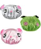 Bath Reusable Shower Caps for Kids with Long/Thick Hair - Cute Waterproof Cartoon Animal Design - Double Layer Bathing Hat for Boys, Girls, Women (Pink Mouse/Gray Mouse/Green Smile Frog) - Buy Online on GoSupps.com