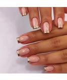 24Pcs French Tips Press on Nails - Glossy Gold French Manicure Acrylic Coffin Full Cover Stick on Nails for Women - Buy Online on GoSupps.com