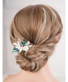 Missgrace Bride Wedding Crystal Pearl Leaf Rhinestone Hair Comb - Silver Green Bridal Hair Clip for Women | Wedding Hair Accessories - Buy Online on GoSupps.com