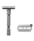Rockwell T2 Twist-To-Open Double-Edge Safety Razor - Full Metal | Includes 5 Recyclable Stainless Steel Blades (Gunmetal Chrome) - International Shipping Available - Buy Online on GoSupps.com