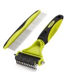 Pecute Double Sided Dog Brush and Comb Set for Grooming | Removes Loose Undercoat Knots and Mats | Dog Grooming Tools | Green - Buy Online on GoSupps.com