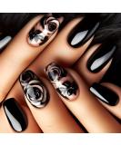 Rose Flower Press-On Nails for DIY Manicure | 24 Glossy Black Acrylic Coffin Fake Nails with Gel Glue - Chic Rose Design for Women & Girls - Buy Online on GoSupps.com