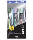 REACH Essentials Toothbrush with Toothbrush Caps, Multi-Zoned Angled Soft Bristles, Contoured Handle, Tongue Scraper, 6 Count (Pack of 1) - Buy Online on GoSupps.com