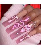 Justotry 24-Piece Diamante Coffin Nails Set - Snake & Pink Matte French Press-On Nails for Women - Ballerina Fake Fingernails - Buy Online on GoSupps.com