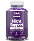 Nu U Nutrition Night Support Sleep Gummies - 90 Vegan Gummies with Griffonia Simplicifolia, L-Theanine, Lavender, Lemon Balm & Chamomile - Passionfruit Flavour - Melatonin Alternative for Adults - Buy Online on GoSupps.com