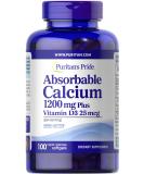 Puritan's Pride Absorbable Calcium 1200 mg with Vitamin D 1000 IU 100 Softgels - Buy Online on GoSupps.com