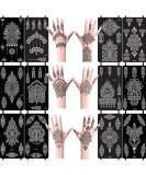 XMASIR 12 Sheets Henna Tattoo Stencils - Glitter Airbrush Temporary Tattoo Stickers - Indian Arabian Self Adhesive Templates - Buy Online on GoSupps.com