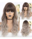 LANOVA 18 Brown Ombre Ashy Silver Wigs with Bangs | Synthetic Glueless Wigs for Women - Buy Online on GoSupps.com