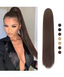 Ponytail Hair Extension 70cm - Natural Soft Synthetic Braid for Women | Darkest Brown Mixed Dark - Buy Online on GoSupps.com