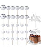 Disco Ball Cupcake Toppers with Happy Birthday Sign - Silver Cake Picks for 70s Disco Theme Party (31pcs) - Buy Online on GoSupps.com
