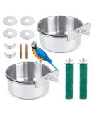 2 Pieces Bird Feeding Dish Cups Stainless Steel Bird Bowl with 2 Pieces Bird Cage Stand Perch Bird Cage Cup Holder with Clamps Parrot Food Bowl for Cage - Buy Online on GoSupps.com