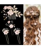 Pink Wedding Flower Hair Pins - 4 Piece Set Bridal Hair Combs with Pearl & Rhinestone Detail - Vintage Hair Forks for Brides & Bridesmaids - Buy Online on GoSupps.com