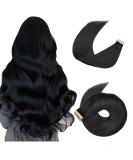 Hotlulana 24-Inch Deep Black Real Hair Tape Extensions - 100% Natural 40pcs Invisible Skin Weft - Buy Online on GoSupps.com