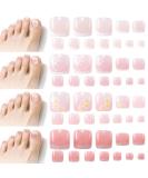 Nuorest 138pcs Short Square Flower Press On Toe Nails - Pink Full Cover Acrylic Toenails for Women & Girls - Buy Online on GoSupps.com