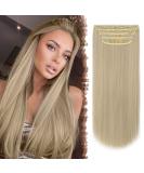 FESHFE Clip In Hair Extensions - 4PCs 50cm Dark Ash Blonde & Bleached Blonde Synthetic Long Hair for Women - Buy Online on GoSupps.com