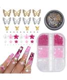 3D Flower Nail Charms 2 Boxes 3D Acrylic Flower Nail Art Metal Butterfly Nail Charms With Nail Gems Half Round Pearls Manicure Y2k Nail Art Accessories for Women Girls - Buy Online on GoSupps.com