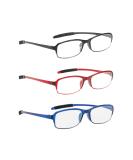 NRDIK Profex Lightweight (3-pack) flexible reading glasses-impact scratch-resistant bendable non-slip unisex (men + women) cheap +1.0 1.5 2.0 2.5 3.0 3.5 4.0 - (oval mixed color) black blue & red 1.5 diopters - Buy Online on GoSupps.com