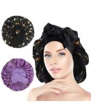Arqumi 2PCS Large Silk Hair Bonnet for Sleeping | Adjustable Satin Bonnet Sleep Cap | Elastic Stay On Head | Long Curly Thick Black Hair | Women's Hair Care - Black & Purple - Buy Online on GoSupps.com