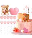 LaVenty 12 PCS Pink Bear Cake Decoration Heart Love Cake Topper Heart Teddy Bear Cake Decoration Baby Shower Cake Decoration Baby Girl Cake Decoration Pink 2 - Buy Online on GoSupps.com