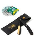 Cambridge Cutthroat Straight Edge Razor Kit - Stainless Steel Black & Gold Barber Razor with 10 Blades, Premium Single Blade Razor for Men with Travel Pouch - Buy Online on GoSupps.com