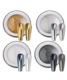 PrettyDiva Chrome Nail Powder Set - Mirror Glitter Effect Pigment Powder in Gold, Silver, Black & White - Metallic Collection - Buy Online on GoSupps.com