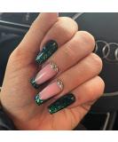 Green Rhinestone French Tip Press on Coffin Nails - Medium Full Cover Glitter Acrylic False Nails for Women - Buy Online on GoSupps.com