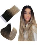 Easyouth Ombre Tape-In Extensions - Remy Human Hair 50g 24 Zoll (#1B/8/22) - Black Mix Ash Brown & Medium Blonde - Buy Online on GoSupps.com