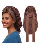 AWAYTR Long Satin Bonnet for Braids - Elastic Silk Night Cap for Women (Brown) - Buy Online on GoSupps.com