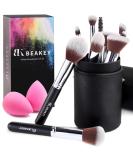 Beakey makeup brush Foundation Blending Face Powder Blush eyes shadow gift for women and girls sets with sponge and cleaning egg (10+2PCs with black brushetui) black / silver - Buy Online on GoSupps.com