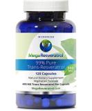 Mega Resveratrol 99% Pure Isolate 500mg Capsules - Pharmaceutical Grade Micronized Trans-Resveratrol - Purity Certified with NO Toxic Additives - 120 Veggie Caps - Buy Online on GoSupps.com