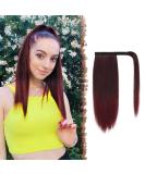 Feshfen Clip-In Ponytail Extensions - 35 cm Smooth Long Synthetic Hair in Black & Burgundy | Easy Braid Wrap Around for Women - Buy Online on GoSupps.com