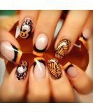 Halloween Medium Fake Nails | Square Press on Nails - Black Spider Web & Orange French - DIY Manicure Decorations for Women - Buy Online on GoSupps.com