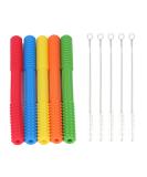 Buy 5-Piece Silicone Baby Tooth Tube Toys Set | Colorful Bite Rings for Boys & Girls | Includes Cleaning Brush - Buy Online on GoSupps.com